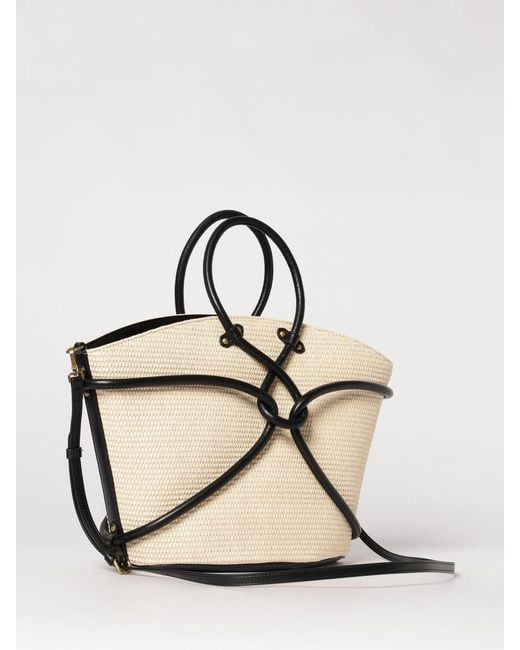 Just Cavalli Natural Leather And Raffia Handbag