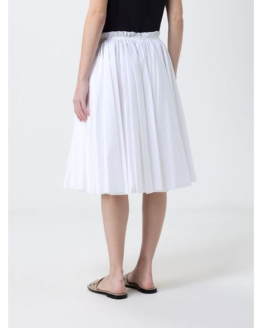 AMI White Pleated Cotton Skirt