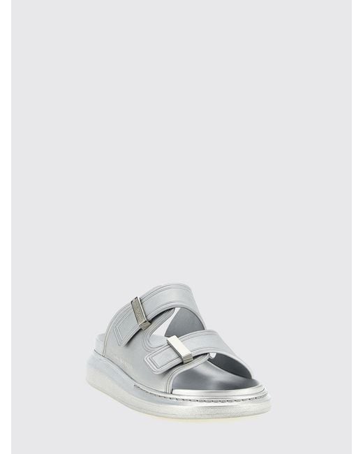 McQueen White Low-Heeled Rubber Mule Sandals With Engraved Logo
