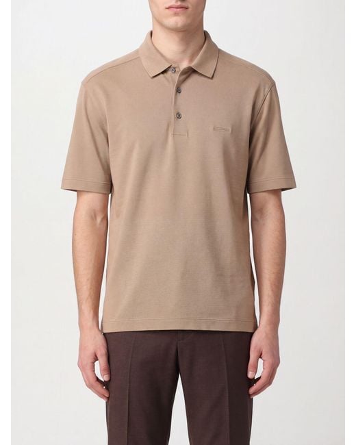 Zegna Natural Cotton Polo Shirt With Logo for men