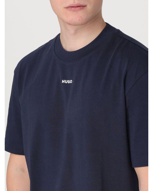 T-shirt in cotone con logo di HUGO in Blue da Uomo