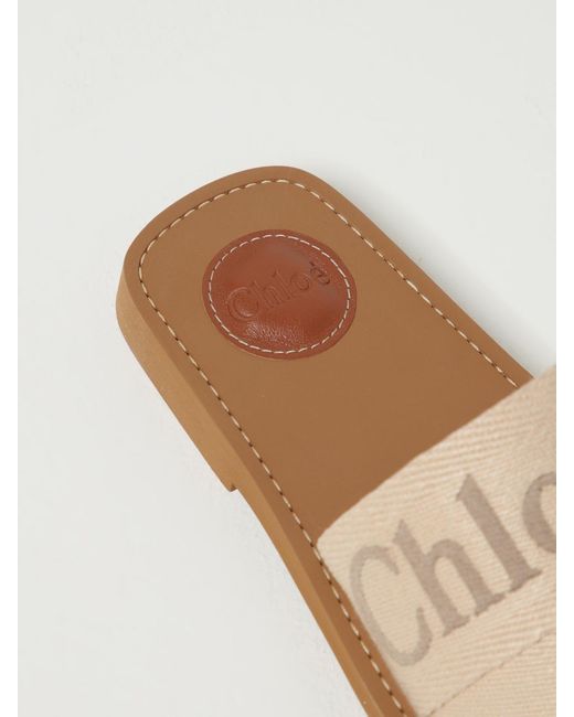 Chloé White Chlo&Eacute Woody Canvas Slippers With Embroidered Logo