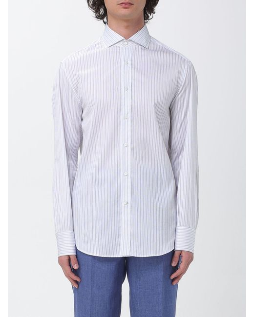 Brunello Cucinelli White Striped Cotton Classic Shirt for men
