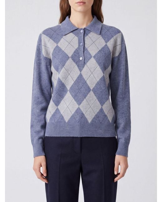 Rohe Blue Argyle Long-Sleeved Knit Polo
