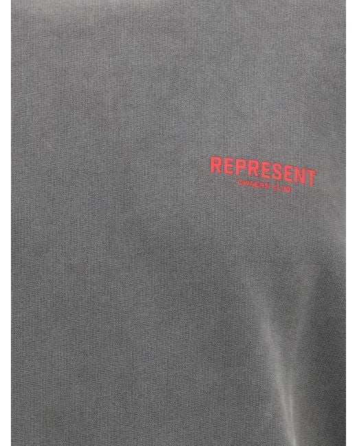 Represent Gray Relaxed Fit Cotton Hoodie With Printed Logo for men