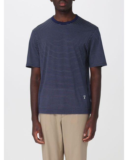 AMI Blue Striped Cotton T-Shirt for men