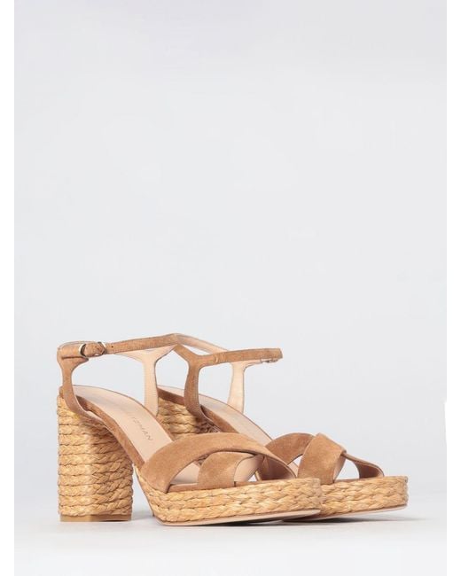 Stuart Weitzman Natural Dayna Suede Platform Sandals With High Block Heel