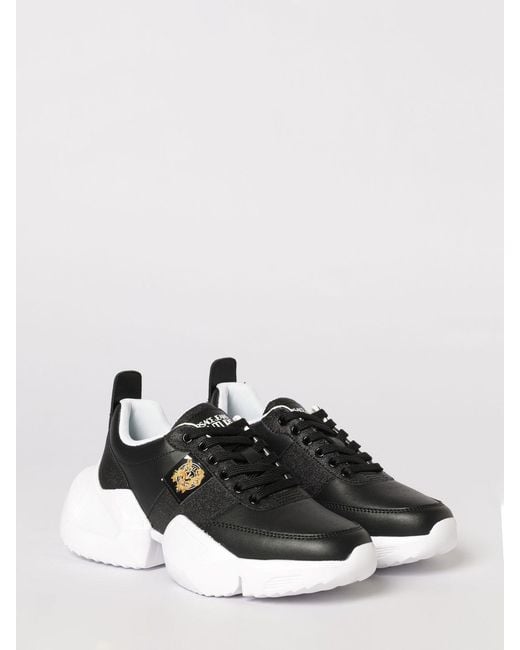 Versace Jeans Couture Black Leather And Lurex Mesh Sneakers