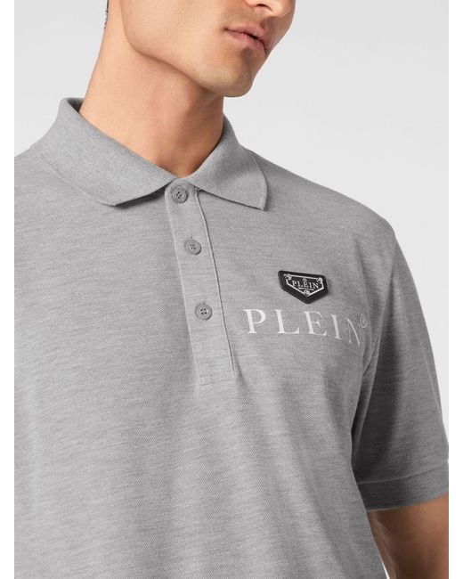 Philipp Plein Gray Short-Sleeve Stretch Cotton Polo Shirt With Metal Logo for men
