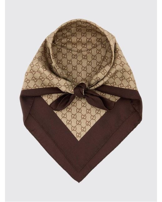 Foulard De Twill De Seda Con Estampado De Monograma Gg Gucci de color Brown