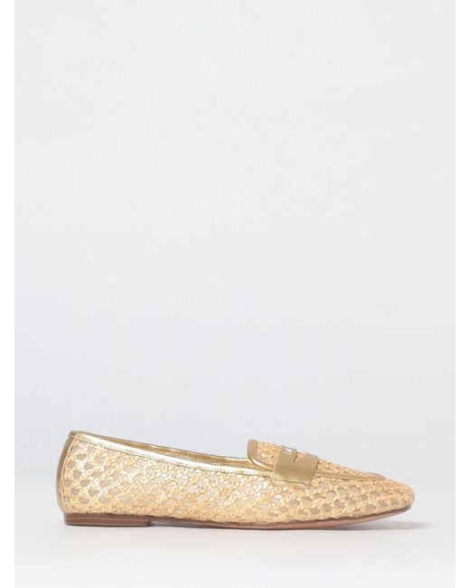 Twinset Natural Woven Raffia Loafers With Laminated Leather Details