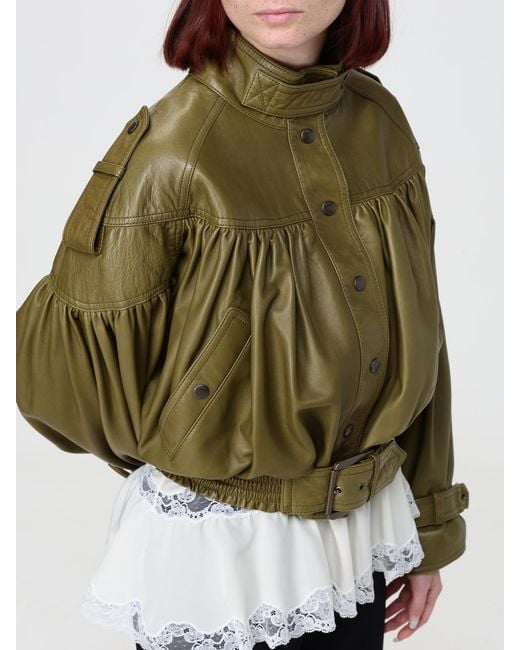 Chloé Green Chlo&Eacute Cropped Lambskin Leather Jacket With Shoulder Epaulettes