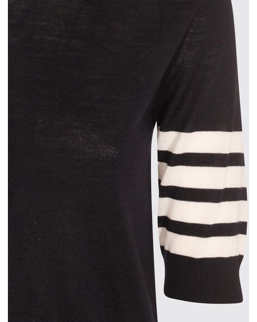 Polo De Punto Slim Fit De Lana Virgen Con Motivo De 4 Rayas Thom Browne de color Black