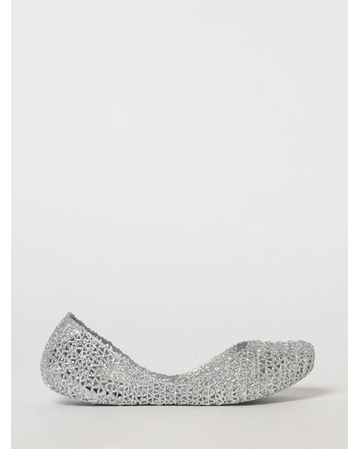 Melissa White Campana Perforated Glitter Pvc Ballet Flats With Round Toe