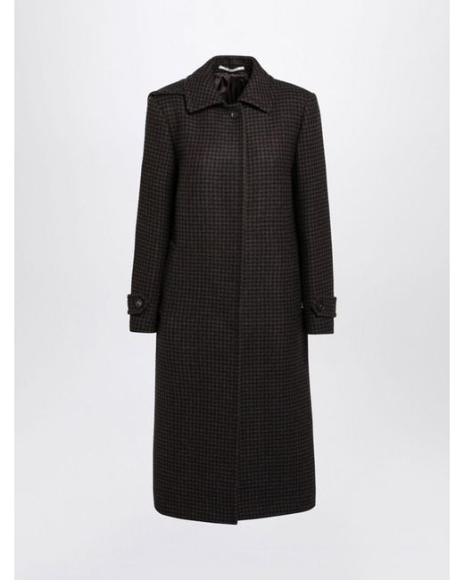 Tagliatore Black Houndstooth Single-Breasted Long Coat