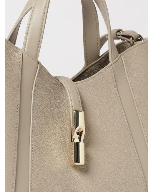 Furla Natural Goccia Small Grained Leather Tote Bag By With Snap Closure
