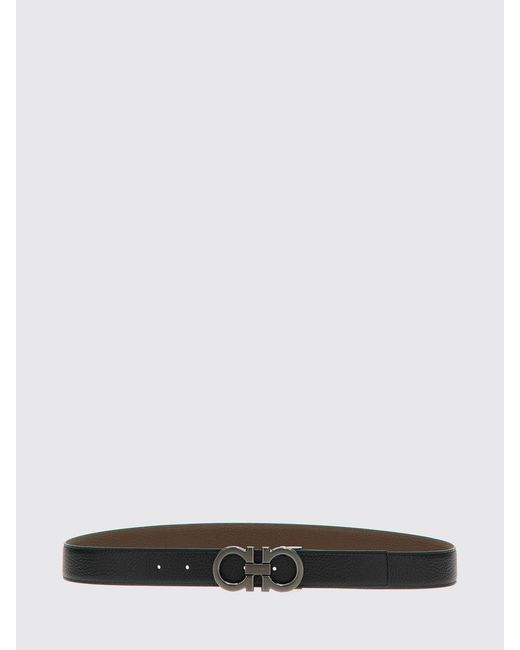 Ferragamo White Gancini Grained Calfskin Leather Belt for men