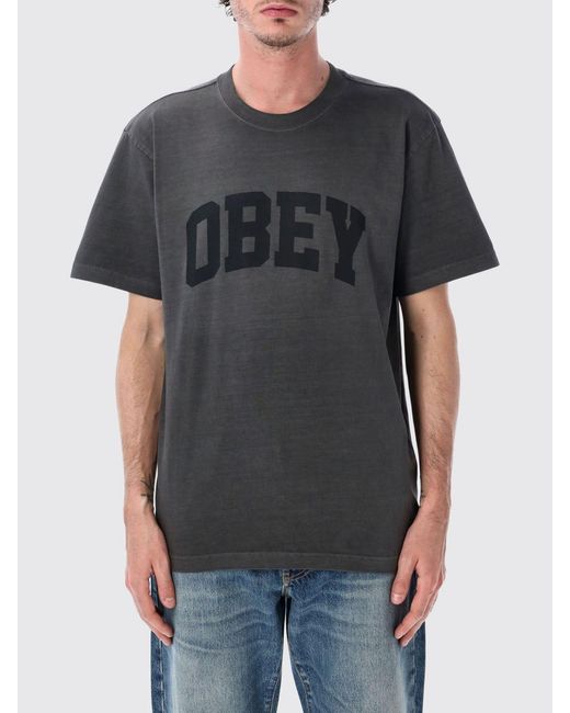 Obey Gray Printed Cotton T-Shirt for men