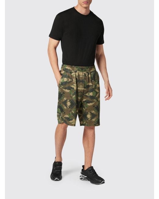 Philipp Plein Green Jersey Sports Shorts With Camouflage Print And Elasticated Waist for men