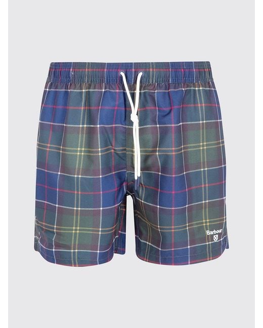 Barbour Blue Tartan Polyester Boxer Swimsuit for men