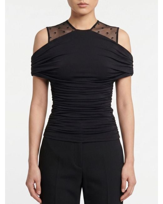 MARINE SERRE Black Draped Off-The-Shoulder Stretch-Viscose Top