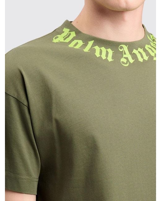 Palm Angels Green Cotton T-Shirt With Logo for men