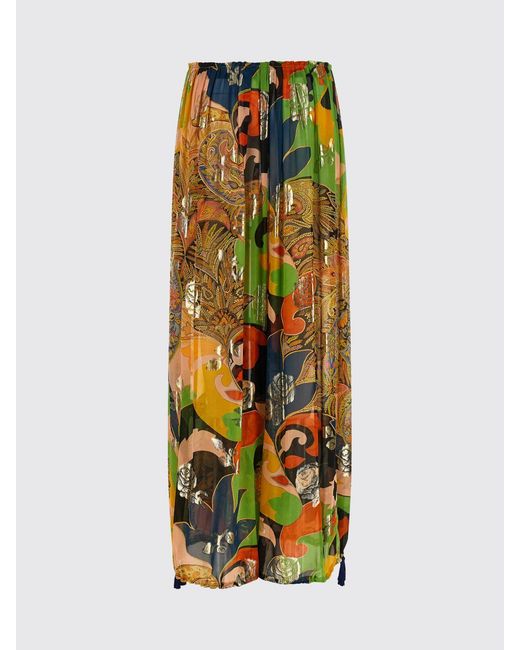 Etro Multicolor Printed Lamé Silk Wide-Leg Trousers
