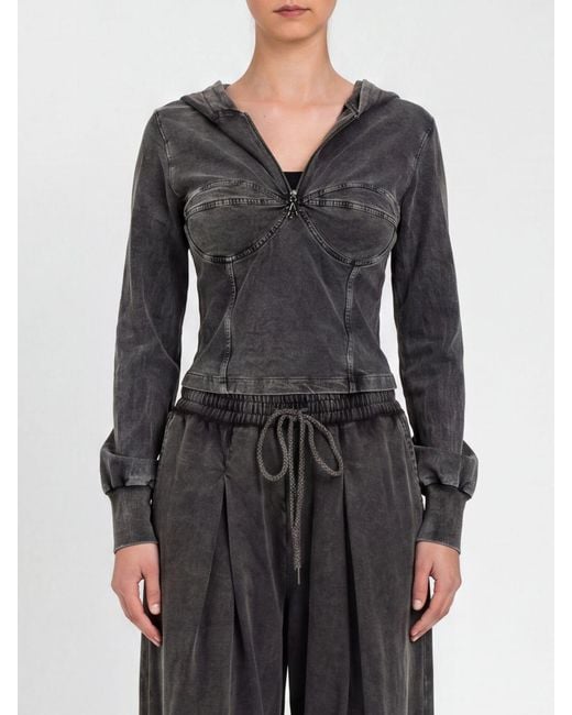 Twinset Black Cotton Bustier Hoodie With Zip Closure