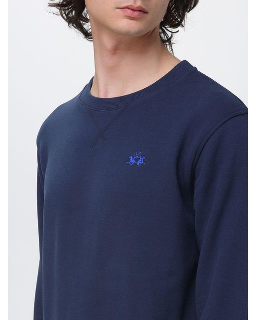 La Martina Blue Cotton Crew Neck Sweatshirt for men