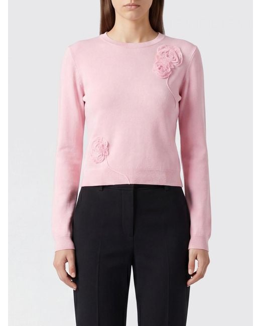 Jersey De Cuello Redondo En Mezcla De Lana Y Seda Con Aplique Floral Self-Portrait de color Pink