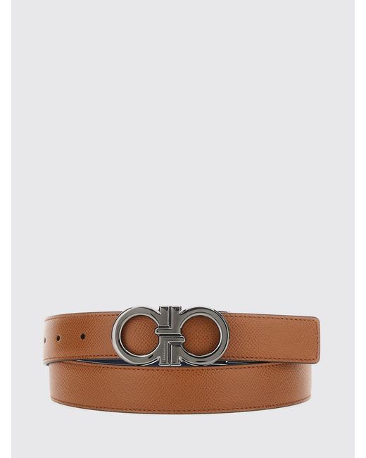 Ferragamo White Gancini Grained Calfskin Leather Belt for men