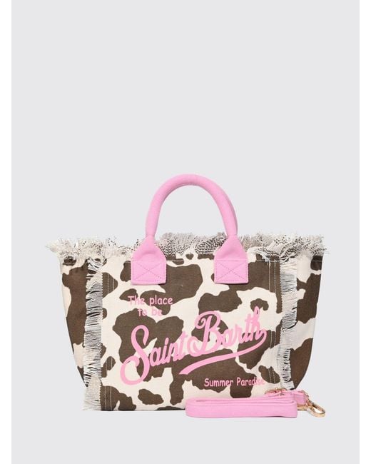 Mc2 Saint Barth Pink Colette Cotton Canvas Bag With Logo