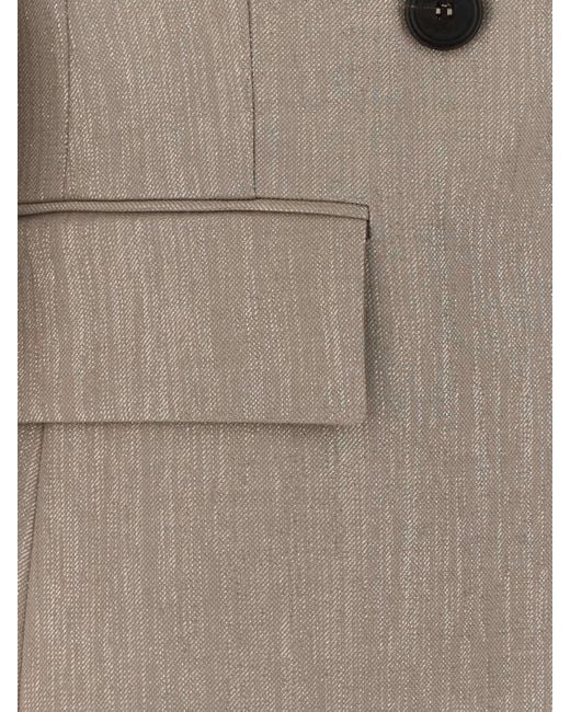 Brunello Cucinelli Natural Short Double-Breasted Wool-Blend Blazer