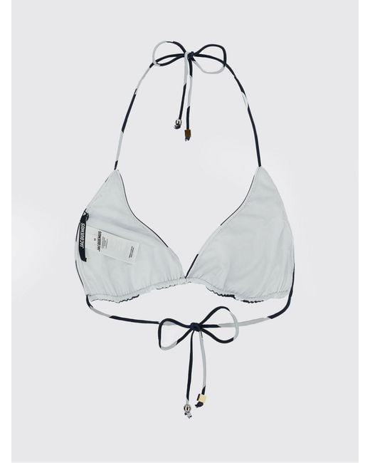Jacquemus Blue Polka-Dot Polyamide Triangle Bikini Top With Tie Fastenings