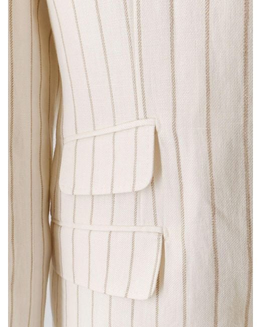 Brunello Cucinelli Natural Striped Single-Breasted Linen Blazer for men