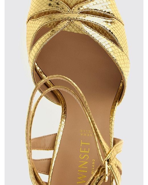 Twinset Metallic Laminated Leather Python Print Sandals