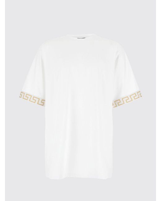 Versace White Nylon T-Shirt With Greca Pattern And Crew Neck for men