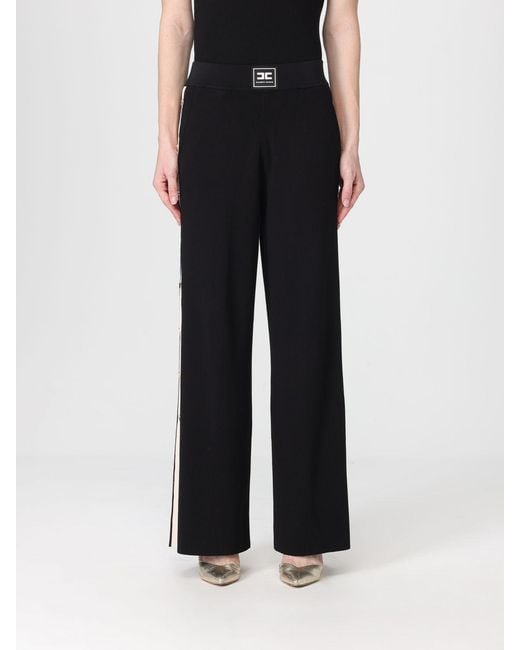 Elisabetta Franchi Black Viscose Knit Palazzo Trousers