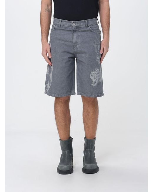 Gcds Blue Cotton Denim Bermuda Shorts With Logo Print for men