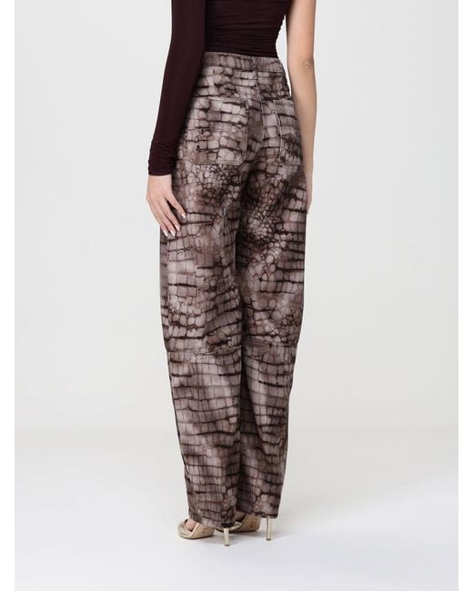 Elisabetta Franchi Brown Cotton Drill Crocodile Print Jeans