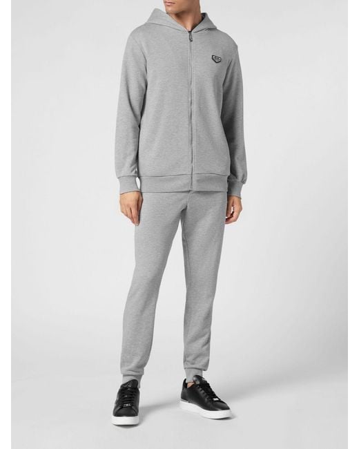 Philipp Plein Gray Cotton Zip-Up Hoodie With Slit Pockets for men