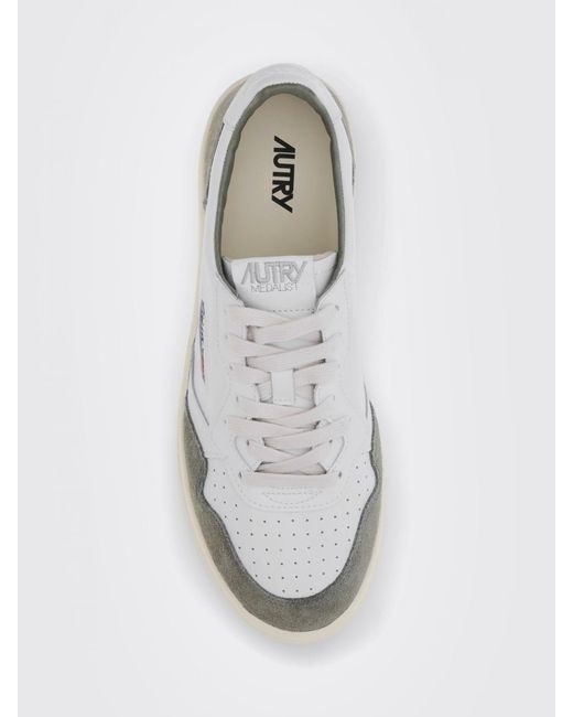 Autry White Medalist Low Two-Tone Calfskin And Suede Trainers for men