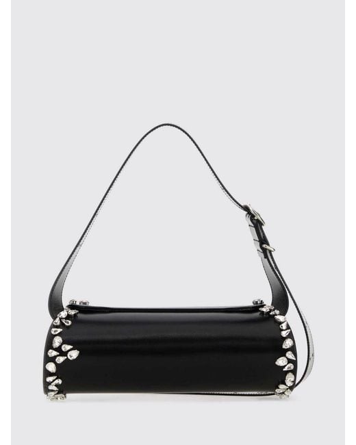Jil Sander Black Cannolo Leather Bag With Rhinestone Embellishments