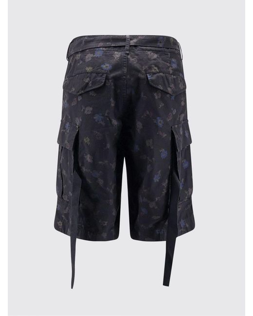 Sacai Black Floral Print Cotton Cargo Shorts for men