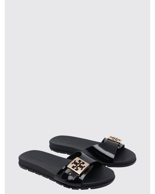Tory Burch White Mellow Rubber Mule Sandals With Double T Logo And Low Heel
