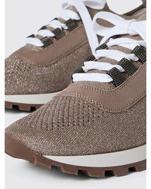 Brunello Cucinelli White Cotton And Lurex Knit Sneakers