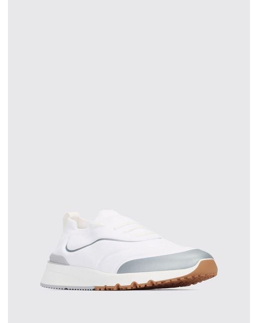 Brunello Cucinelli White Knit Low-Top Sneakers for men
