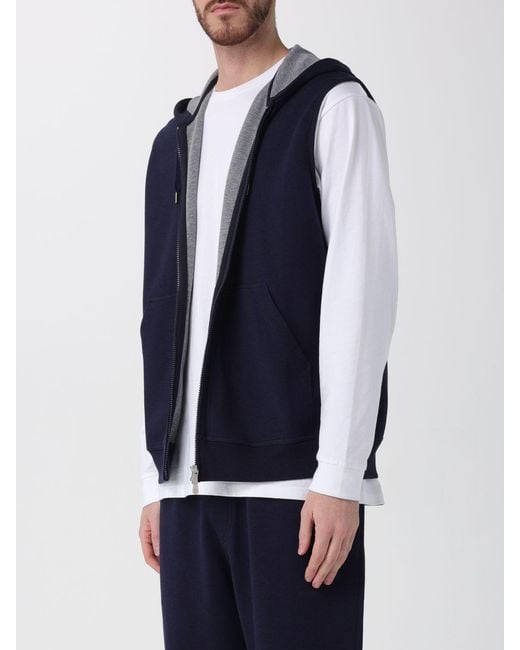 Brunello Cucinelli Blue Cotton Blend Zip Hoodie for men