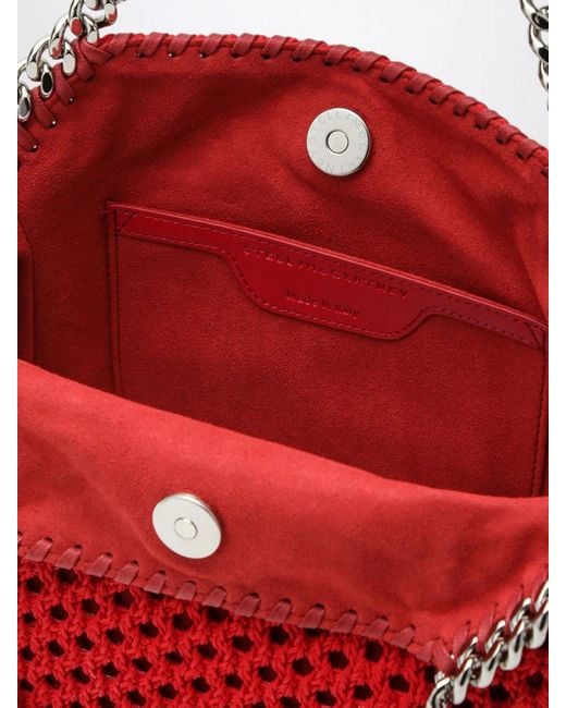 Stella McCartney Red Falabella Crochet Cotton Handbag With Metallic Chain
