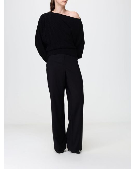 Alberta Ferretti Black Draped Wool And Silk Jumper With Asymmetric Neckline
